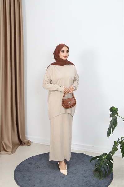 NİSUM MODA Button Detailed Mercerized Skirt Suit