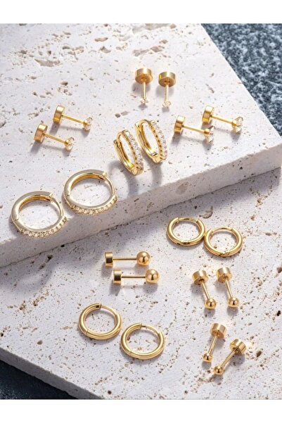 Choice مجموعة من 10 أزواج من الأقراط الذهبية الصغيرة للنساء، مطلية بالذهب عيار 18 قيراطًا، مصنوعة من الفولاذ المقاوم للصدأ