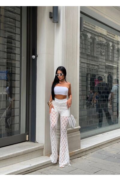 sajarsln Παντελόνι με δαντέλα ισπανικής τεχνοτροπίας