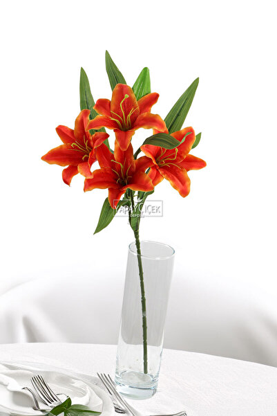 Yapay Çiçek Deposu Yapay Çiçek 4lu Grup Heranın Çiçeği Dalı 58 cm Turuncu