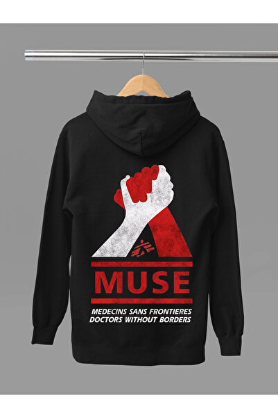 MAGORS Hanorac rock cu glugă, cu mânecă lungă, din bumbac imprimat MUSE, cu 3...