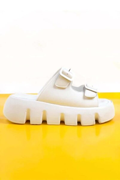Les Passent Women's White Double Band Thick Sole Orthopedic Sandals Slippers