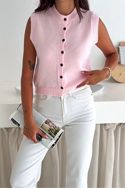 Noi Belis Basic Crop Boy Soft Textured Crew Neck Knitwear Vest Aw25Yl0006