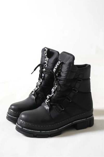 Les Passent Γυναικείες μαύρες υφασμάτινες μπότες χιονιού από ύφασμα αλεξίπτωτου