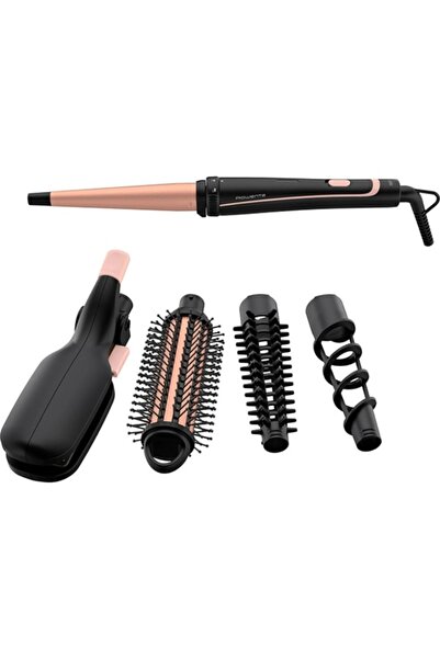 Rowenta CF4231F0 styling set, 14 in 1, conical curling attachment, round brush, black/orange