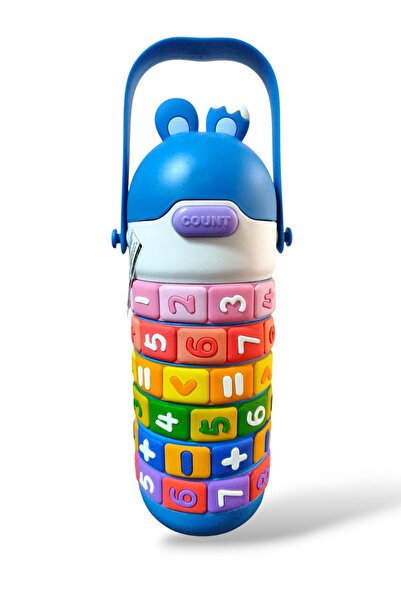 Vagonlife Colorful Numbers and Shapes Educational Water Bottle – Steel Water Bottle / Flask for Children with Carrying Strap 430ml