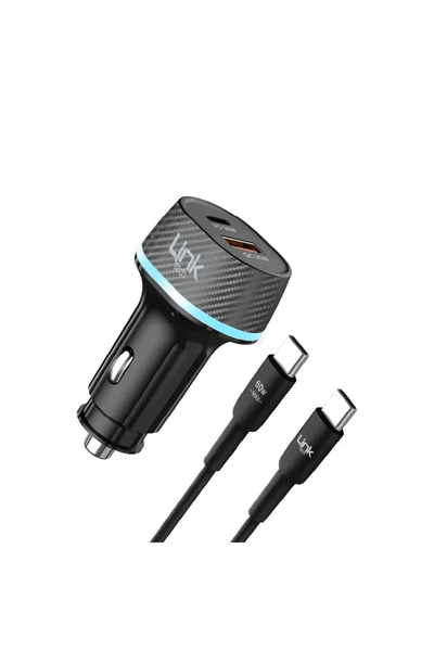 Linktech C434 55W Dual PD30W + QC25W Araç Şarj Aleti Type-C to Type-C Kablo Set
