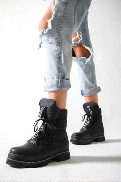 Les Passent Γυναικείες μαύρες υφασμάτινες μπότες χιονιού από ύφασμα αλεξίπτωτου