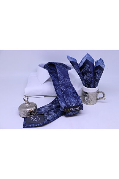 B'lazzotti Woven Handkerchief Tie for Men Navy Blue