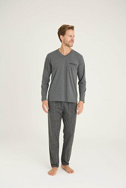 KLY Чоловічі піжами з коміром V-подібної форми для комфортного сну