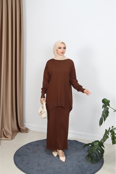 NİSUM MODA Button Detailed Mercerized Skirt Suit
