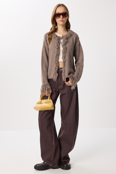 Lovelyİstanbul Fringed Knitwear Cardigan Lki̇0040 Vi̇zon