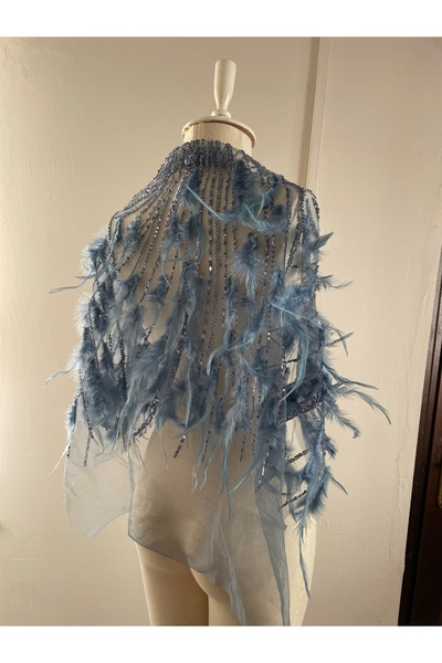 Nurcanilirboutique Otriş tüy boncuk işlemeli üzerine atmalık mini omuz şalı