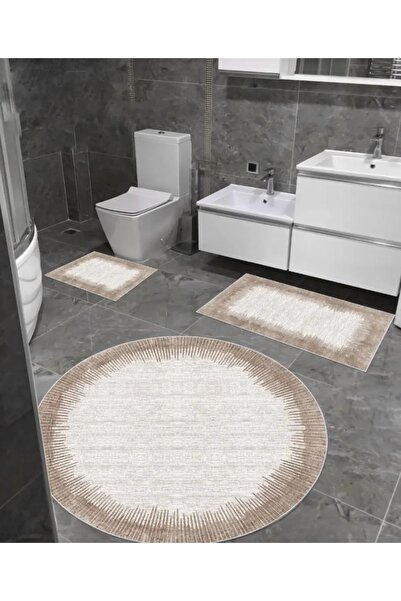 Home Su Emici Kaymaz Tabanlı 3lü Banyo Paspas Takımı Sünger Dolgulu Yumuşak D...