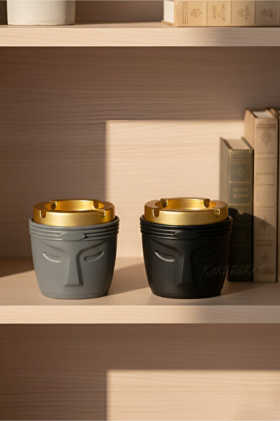 KaktüsKedi 2 Adet Gold Kapaklı Kokusuz Küllük Seti