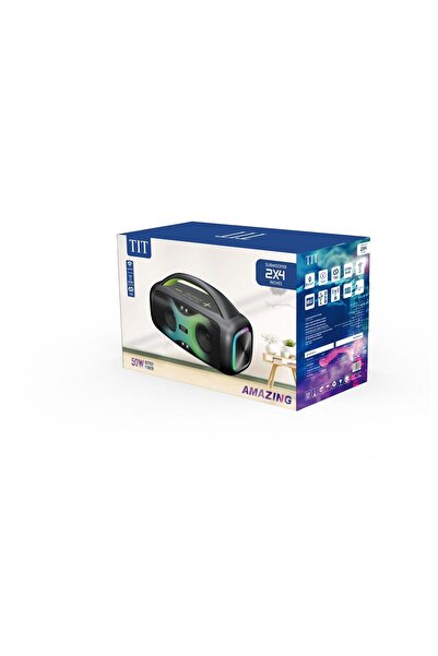 TİT TS-4404 Portable Wireless RGB Speaker with Mic Black 50W