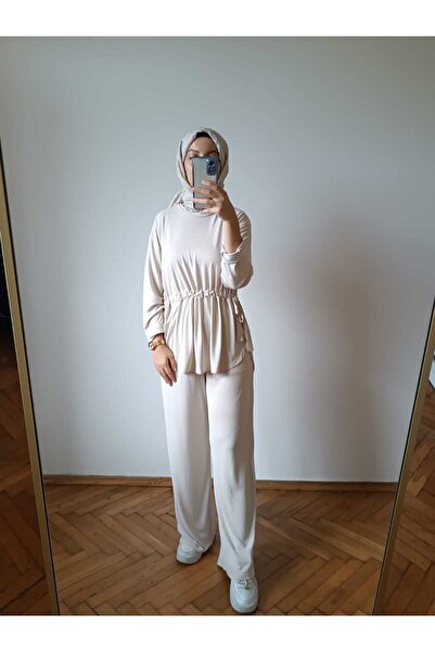 Hiera Büzgü Detaylı Bej Takım