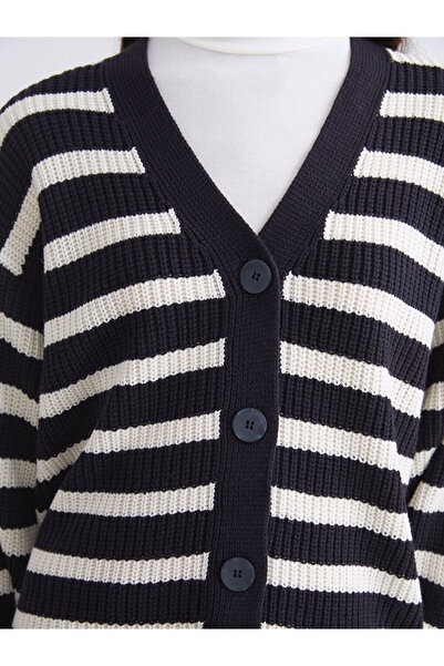 LC Waikiki V-Neck Striped Women's Knitwear Cardigan