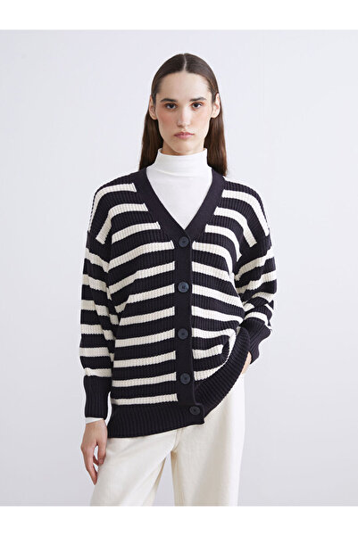 LC Waikiki V-Neck Striped Women's Knitwear Cardigan