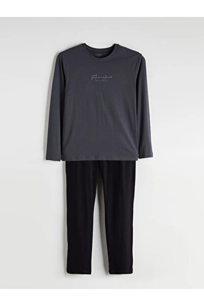 LC Waikiki LC WAIKIKISiyah Bisiklet Yaka Uzun Kollu Erkek Pijama Takımı