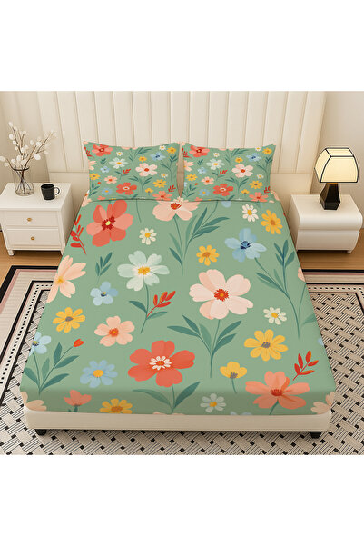3D ELSE HALI Tiny Flowers Patterned Elastic Double Sheet Set with Pillowcases 160X200Cm