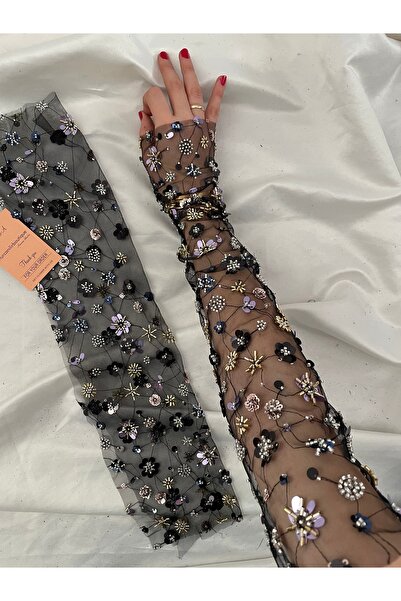 Nurcanilirboutique Taşlı pullu boncuklu özel tasarım eldiven kolluk