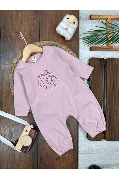 Kids Kingdom Cotton Animal Detailed Baby Girl Romper with Snap Fasteners at the Bottom