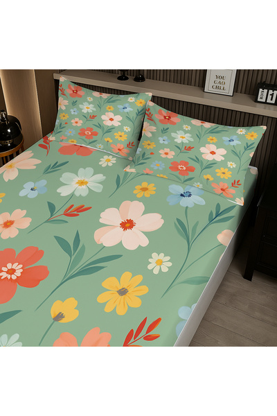 3D ELSE HALI Tiny Flowers Patterned Elastic Double Sheet Set with Pillowcases 160X200Cm