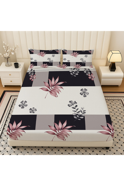 3D ELSE HALI Geometric Floral Pattern Elastic Double Bed Sheet Set with Pillowcases 160X200Cm