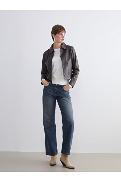 LC Waikiki Sparkling Choices from Shining Store | Shirt Collar Women's Leather Look Jacket