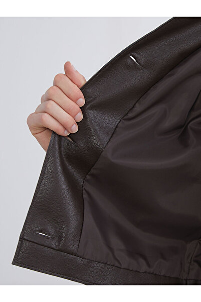 LC Waikiki Sparkling Choices from Shining Store | Shirt Collar Women's Leather Look Jacket