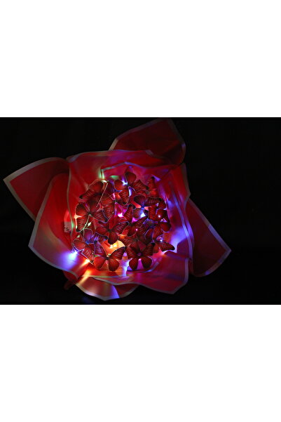 BYBAL Led Işıkı Kırmızı Kelebek Buketi Hediye Anahtarlık Figürü ile Birlikte ...