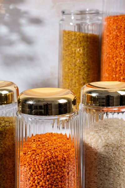 Homekolik Set of 12 Long Glass Jars with Gold Lids - 1500 ml Storage Container Set for Legumes/Pasta/Flour-Sugar