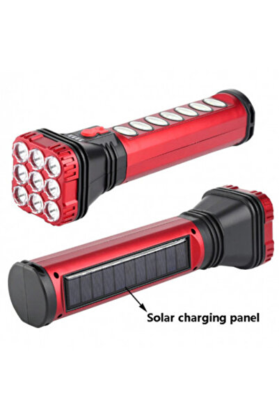 Poro Online Lanterna cu acumulator 18W HB-707-1 MicroUSB 8 LED-uri Laterale Incarcare Solara COB 2 Butoane