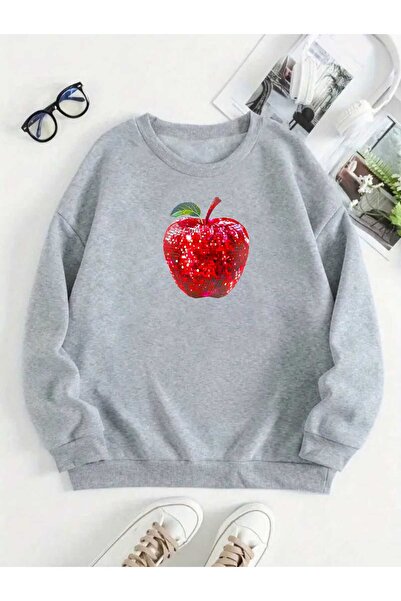 tkn your style Hanorac oversize unisex cu imprimeu cu paiete Apple