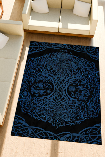 FG Store Viking Pagan Mitolojik Dijital Baskılı Makinede Yıkanabilir Kaymaz Leke Tutmaz Salon Halısı