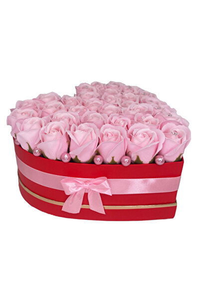 velve Aranjament floral Cherry, cutie inima cu 31 trandafiri de sapun, Roz, R...