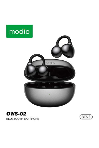 Modio سماعات أذن OWS-02 مزودة بمشبك للأذن وبلوتوث مع عمر بطارية طويل ومشبك سيليكون مريح وبلوتوث 5.3