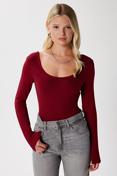 Ritnice Kadın Heat Lux Touch U Yaka Bordo Uzun Kol Soft Bluz
