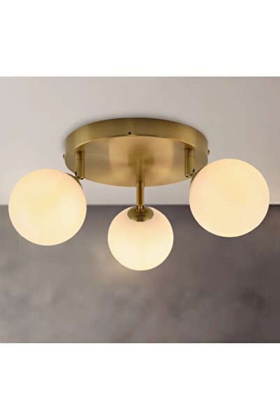 demet habek mylights Mat Altın Eskitme Gövde 3’lü Mat Opal Beyaz Cam Küre Top...