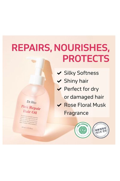 DR BİO Korean Pink Repair Hair Oil 200ml – Lightweight Hydrating Oil with Lacto-Ceramide & Probiotics