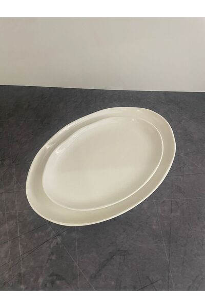 Porselen Diyarı Seashell Porcelain Set of 2 36 and 28 cm Oval Boat Plates