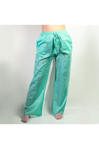 Ancient wisdom (M/L) Pantaloni Lejeri - Turcoaz și Auriu cu Design Pește