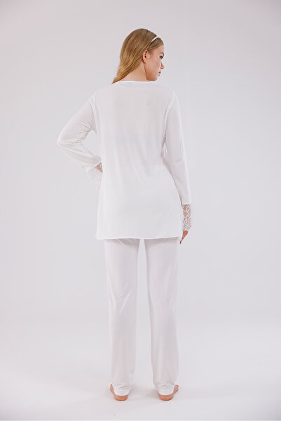 Yulem Homewear Ecru Special Lace Design Maternity Pajama Set with Nursing Feature