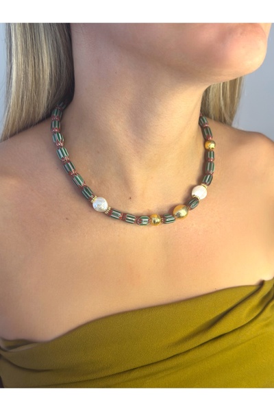 bemoreatelier Yeşil Renkli Doğal Taşlı Kolye