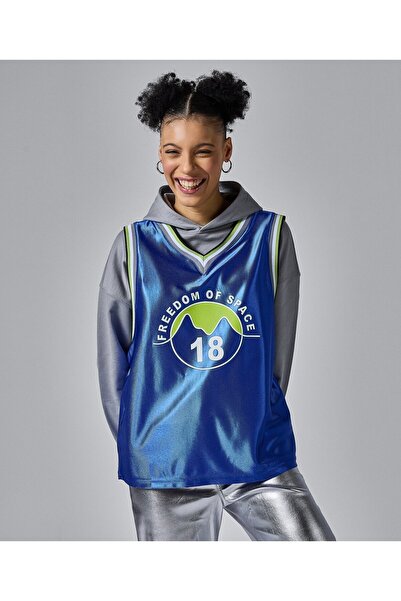 Freedom of Space 18 Jersey Hooded Sweatshirt Grey-Blue