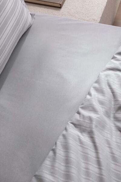 Madame Coco New Season Melicia Double Cotton Striped Satin Duvet Cover Set - Gray - Gray