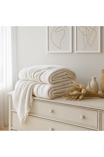 Tasarım Cuvertură de pat HB&Victory Muslin, 4 straturi, 100% bumbac, culoare albă, 160x230 cm.