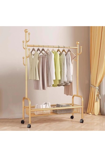 ORIAN Metal Clothes Rack with Storage Basket Multifunctional Clothing Organizer for Bedroom Dressing Room