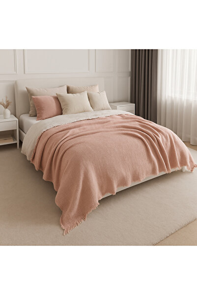 Tasarım HB&Victory Müslin Yatak Örtüsü %100 Pamuk 4 Katlı Toz Pembe Renk Çift Kişilik 240x230 cm.